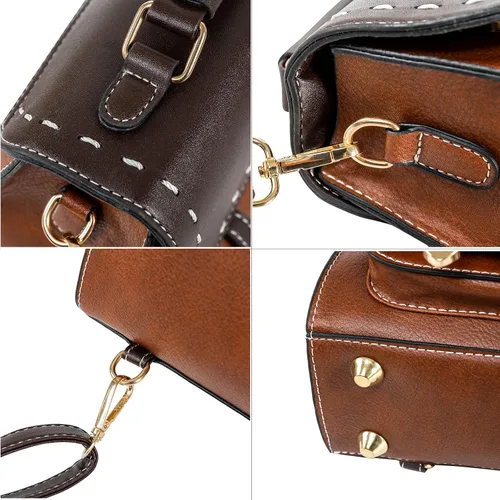 Miniatura 5 de KOOIJNKO Mochila pequeña de moda para mujer, estilo retro, estilo casual, diseño de contraste de color, Marrón, Mochilas Daypack