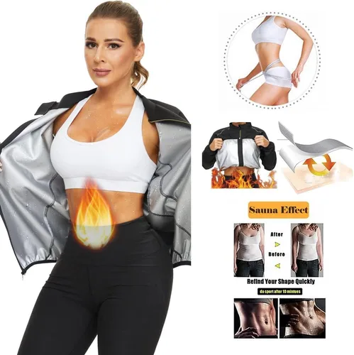 Miniatura 2 de NINGMI Traje de sauna para mujer, chaquetas de sudor, camisa de entrenamiento, manga larga, adelgazante, con cremallera, moldeador de cuerpo