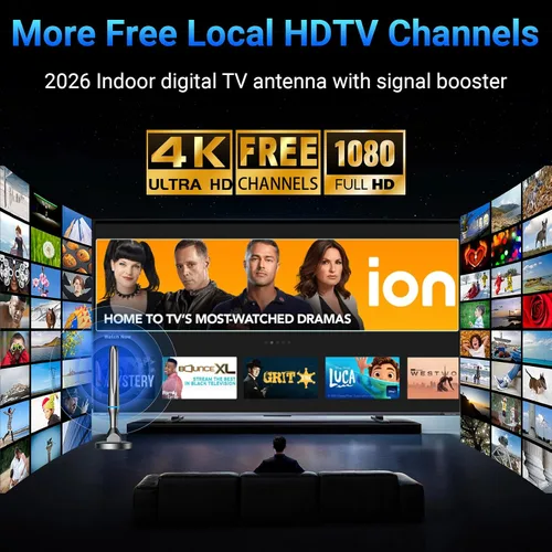 Miniatura 2 de Antena de TV digital 2026 para Smart TV en interiores, antena de TV HD de largo alcance para canales locales con amplificador de señal, recepción