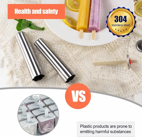 Miniatura 4 de Moldes de paletas de acero inoxidable, juego de 6 moldes para helado, moldes para paletas de hielo con soporte, moldes reutilizables de metal