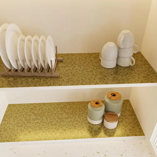 Miniatura 4 de Papel tapiz metálico dorado hexagonal para cocina y baño, papel de contacto geométrico moderno texturizado para estantes de gabinete, despegar