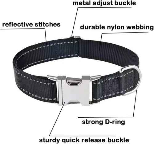 Miniatura 3 de Love Dream Collar reflectante para perro con hebilla de metal, collar de nailon ajustable de seguridad con hebilla de liberación rápida resistente
