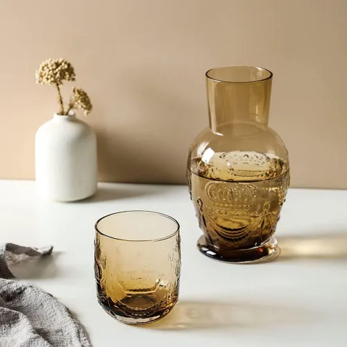Miniatura 4 de Retro Crown Relief - Jarra de agua de noche de cristal transparente con vaso, jarra y taza de noche