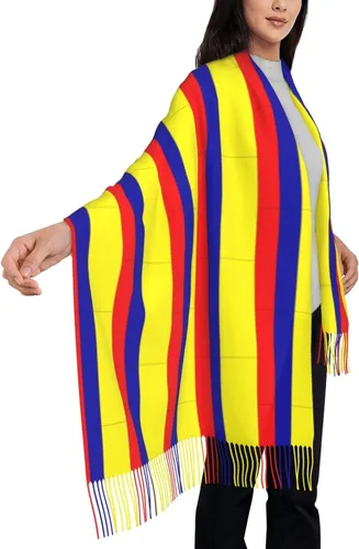Miniatura 2 de Poncho de frente abierto con borla y estampado de bandera colombiana para mujer, Multicolor