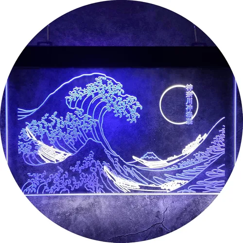Miniatura 8 de Letrero de neón LED The Great Wave Off Kanagawa, letrero japonés de Katsushika Hokusai clásico, arte de pared para habitación, letreros de luz