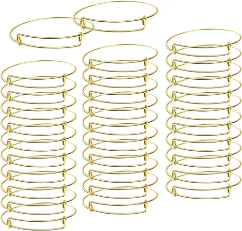 Miniatura 9 de UPINS 60 pulseras extensibles de alambre ajustable en blanco pulseras para mujeres DIY joyería fabricación, Plateado, 6576