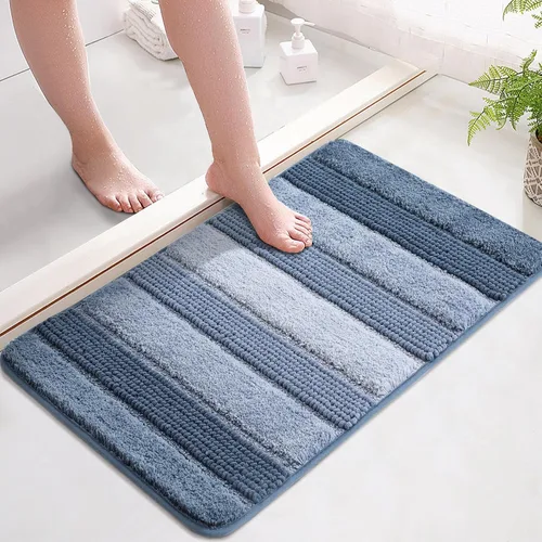 Miniatura 8 de Kmson Juego de 3 alfombras de baño de chenilla ombré, antideslizantes, ultra suaves, lavables, alfombras de baño peludas para bañera, tapete de Azul