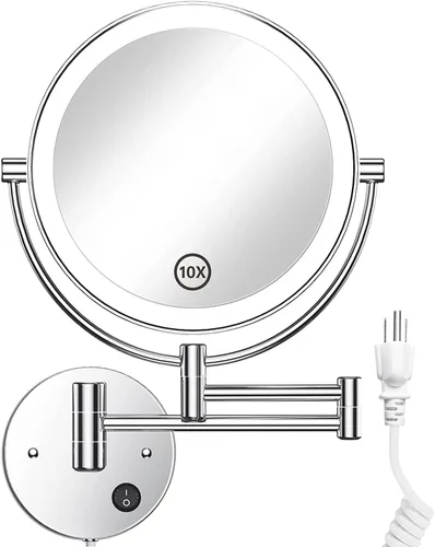 Miniatura 8 de Gospire Espejo iluminado montado en la pared de 9", con aumento 1X/10X, espejo de baño LED de doble cara, 3 luces de color y atenuación sin Dorado