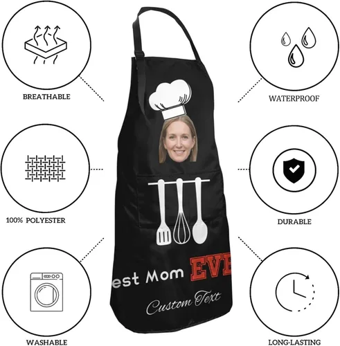 Miniatura 5 de Delantal personalizado para hombres y mujeres, delantal ajustable unisex con bolsillos, delantales personalizados para cocinero y chef