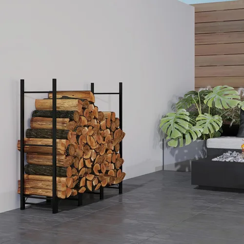 Miniatura 5 de C-Hopetree Estante de leña de 4 pies para interiores y exteriores, soporte ajustable de metal para chimenea, organizador de almacenamiento de pila