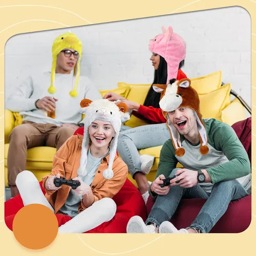 Miniatura 7 de Newcotte 6 piezas de sombreros de disfraz para niños, conjunto de sombreros de animales de felpa, accesorios de cabeza de animales divertidos