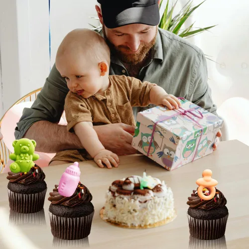 Miniatura 7 de Paquete de 2 moldes de silicona para baby shower, 35 cavidades para pies de bebé, con botella 3D, para chupete, patrón de oso carruaje para fiesta