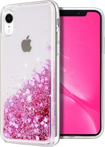 Miniatura 14 de Funda protectora para iPhone XR, diseño de doble capa, líquido flotante flotante con purpurina colorida en cascada de TPU, color azul