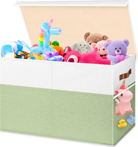 Caja grande de almacenamiento de juguetes, plegable, resistente, con malla, 25 x 13 x 16 pulgadas, organizador de almacenamiento de juguetes para