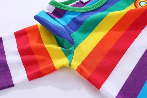 Miniatura 6 de Mud Kingdom Camisetas unisex de algodón a rayas arcoíris para niños y niñas