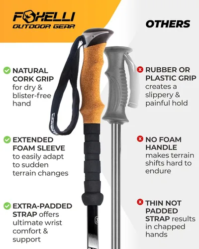 Miniatura 3 de Foxelli Bastones de trekking – Bastones de trekking plegables ligeros para hombres y mujeres, equilibrio perfecto y apoyo para personas mayores Caqui