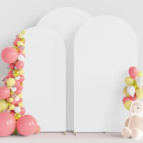 Miniatura 6 de Wokceer Juego de 3 fundas de arco de boda de elastano ajustadas para arco de boda para parte superior redonda, soporte de arco de Chiara para Beige
