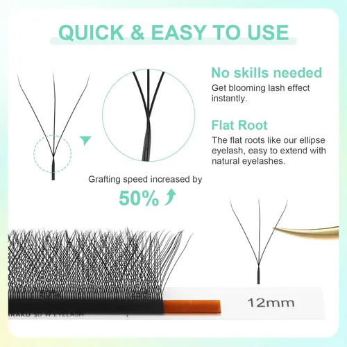 Miniatura 309 de NAGARAKU Extensiones de pestañas falsas en forma de W de 4D, suaves y naturales, con volumen, rizado D, 0.07mm, mezcla de 8-15mm, abanico 0.07-D 4D W