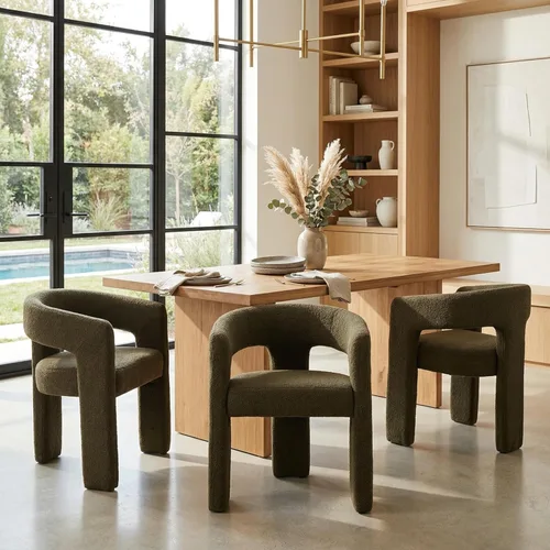 Miniatura 19 de HNY Silla moderna de cocina y comedor de estilo barril, silla de acento tapizada en cuero sintético PU con brazo, silla de lado de 47 cm de ancho