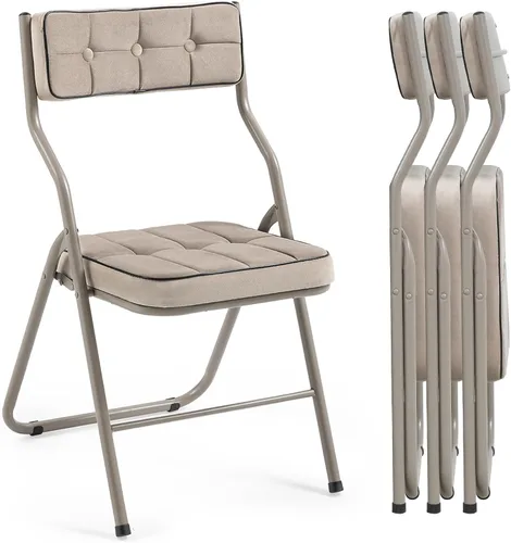 Miniatura 12 de Juego de 4 sillas plegables acolchadas, sillas plegables resistentes con cojín, juegos portátiles y cómodos para comedor, oficina, fiesta, mesa