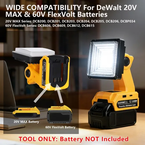 Miniatura 2 de DTEZTECH Luz de trabajo LED para batería Dewalt de 20 V máximo, luz de inundación portátil inalámbrica de 25 W 1500 LM con cabezal giratorio de 90°