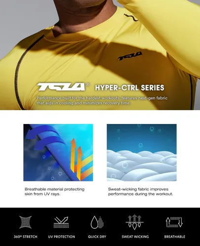 Miniatura 5 de TSLA - Paquete de 1 o 3 camisas de compresión de manga larga FPU 50+ para hombre, camisa de entrenamiento atlético, protector de erupción