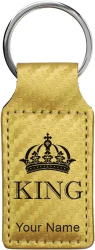 Miniatura 36 de Llavero rectangular, corona de rey, grabado personalizado incluido, Bambú