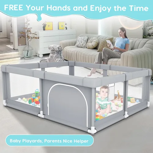 Miniatura 2 de Fshibila Corralito para bebés con alfombra, corralitos para bebés y niños pequeños, corralito de juego BabyFence para interiores y exteriores, patio