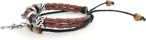 Miniatura 6 de Suyi brazalete ajustable con varias capas, de cuero tejido trenzado con cruz. Pulsera tipo esclava.