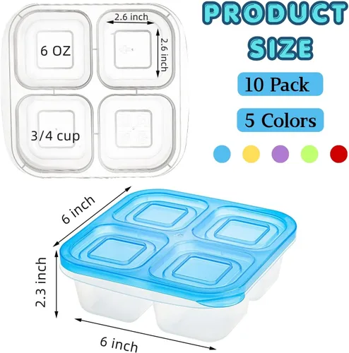 Miniatura 2 de AVLA Paquete de 10 cajas Bento para aperitivos, contenedores reutilizables para preparación de comidas, 4 compartimentos, cajas de almuerzo Bento