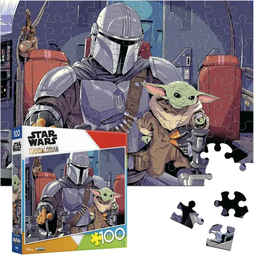 Buffalo Games Star Wars The Mandalorian & The Child - Rompecabezas de 100 piezas de 15 x 11 pulgadas, incluye póster, rompecabezas para niños de 6 a
