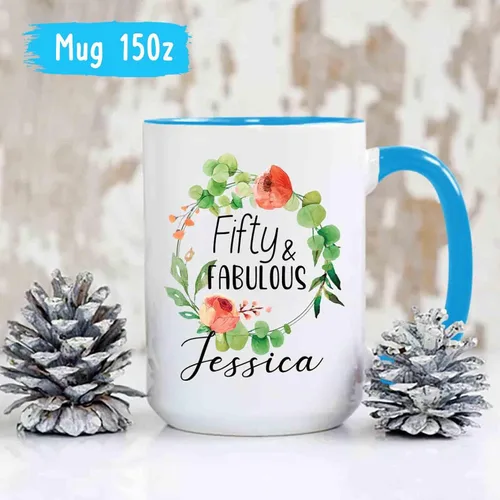 Miniatura 5 de Fifty & Fabulous - Taza de regalo para mujer/hombre, tazas personalizadas con nombre, regalos personalizados de 50 cumpleaños