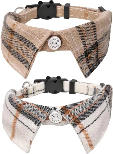Miniatura 14 de Juego de 2 collares de gato con corbata de moño y campana para gatito ajustable de seguridad