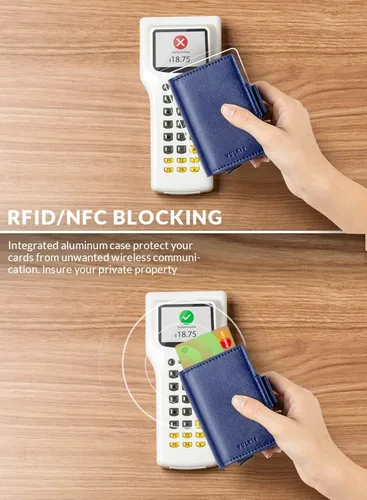 Miniatura 3 de VULKIT Tarjetero de crédito con bloqueo RFID de cuero automático billetera desplegable delgada con clip para dinero funda doble para tarjetas