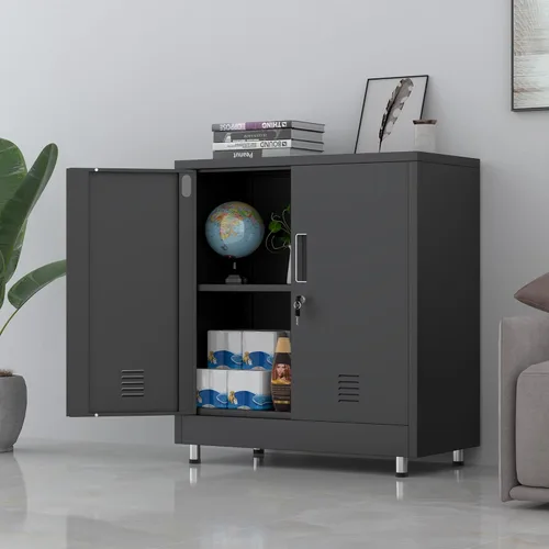 Miniatura 8 de JINGUR Armario de almacenamiento de metal con puertas de bloqueo y estante ajustable, pequeño aparador con cerradura para oficina en casa, pasillo
