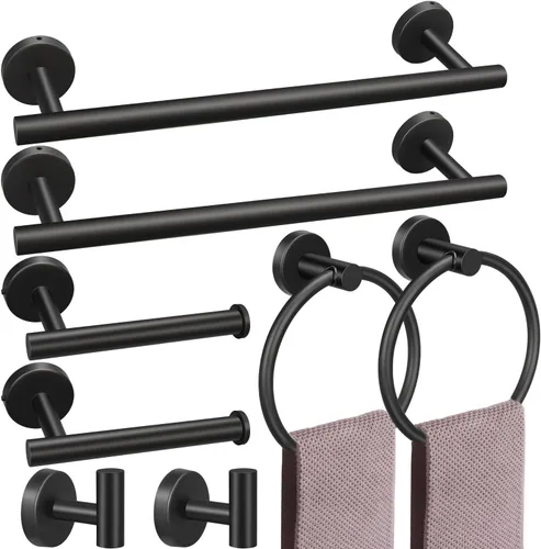 Juego de 8 toallas de baño, incluye 2 toallas de 23.6 pulgadas, 2 ganchos para toallas, 2 anillos de toalla, 2 soportes para papel higiénico, juegos