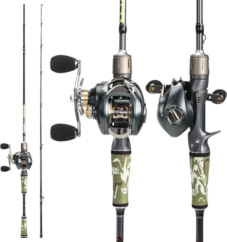 Miniatura 10 de Sougayilang Baitcaster Combo for Freshwater and Inshore, 2 Piece 30Ton+24Ton Graphite Fishing Rod with SuperPolymer Handle, 7.0:1 Gear Ratio Mano