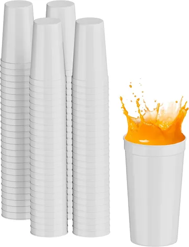 Miniatura 28 de PartyPrints Paquete de 100 vasos de plástico en blanco reutilizables de 10 a 12 onzas, vasos de estadio a granel, sin BPA, aptos para lavavajillas