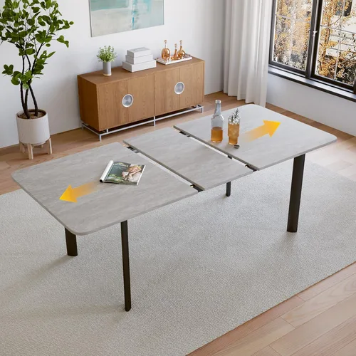 Miniatura 10 de HIPIHOM Juego de mesa de comedor extensible de 63 a 78.7 pulgadas para 6, mesa de cocina moderna con 6 sillas de comedor para 4 a 6 personas, mesa