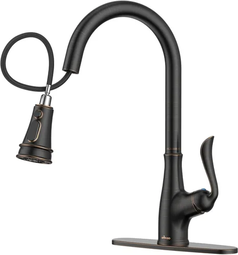 Miniatura 11 de APPASO Grifo de cocina de bronce con dispensador de jabón, grifo de fregadero de bronce frotado con aceite para cocina, grifo de fregadero de cocina