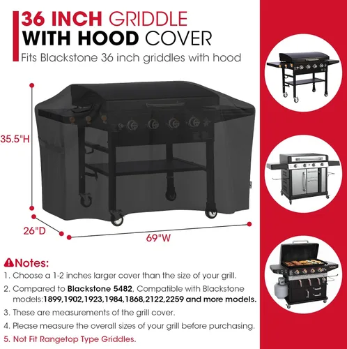 Miniatura 3 de Unicook 5482 Cubierta para parrilla de Blackstone de 36 pulgadas con capucha, cubierta de parrilla de gas plana resistente impermeable para parrilla