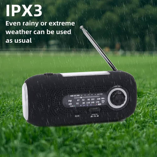 Miniatura 8 de Radio meteorológica Hank Crank, radio meteorológica NOAA, radio AM FM, radio de emergencia impermeable con linterna LED y cargador de teléfono