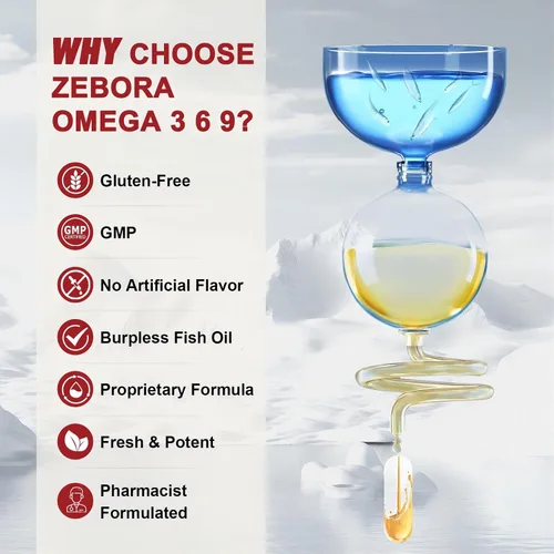 Miniatura 7 de ZEBORA Triple Omega 3-6-9 - Aceite de pescado de 2000 mg - Alta potencia con vitamina D3 y astaxantina, apoyo para la salud cardíaca, cerebral e