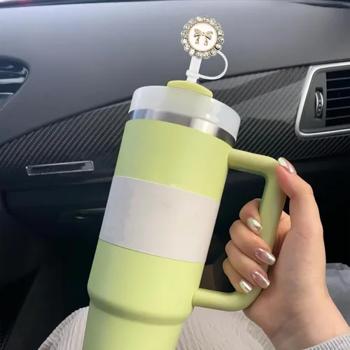 Miniatura 2 de Funda de popote para vaso Stanley de 40 onzas, 30 onzas, perlas brillantes, bonitos accesorios de taza de silicona a prueba de fugas reutilizables