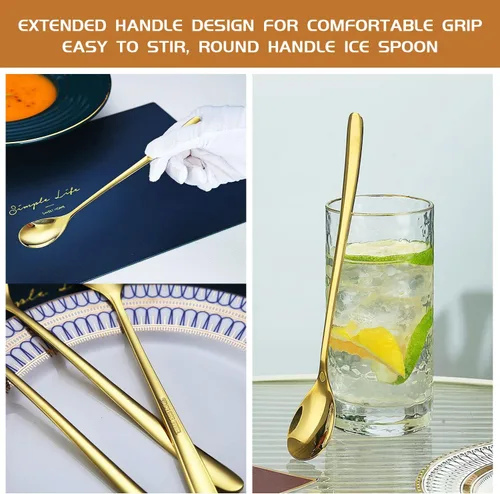 Miniatura 5 de Cuchara de mango largo de 9.5 pulgadas, cucharas de crema helada, cucharas de té, agitadores de café, cuchara de hielo, cucharas de cóctel de acero