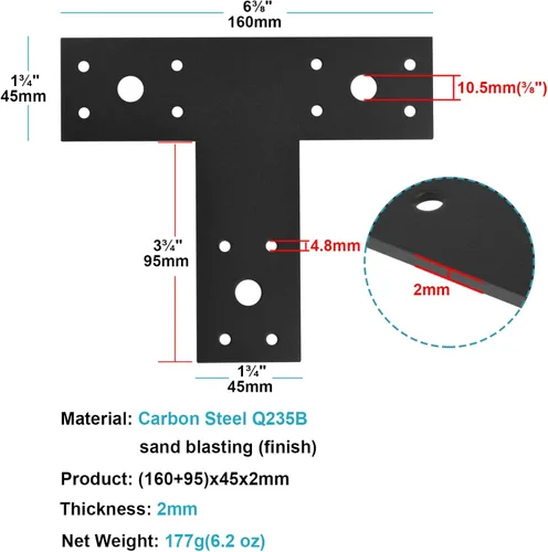 Miniatura 2 de Soporte en T de 8 piezas para poste 4x4, conector de correa en T, calibre 14