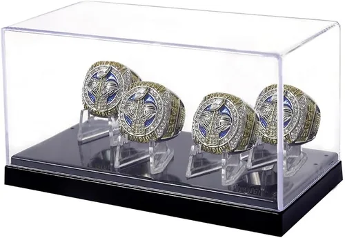 Caja de exhibición de anillo de campeonato de 4 ranuras | Para béisbol, softbol, fútbol, deportes, anillo de escuela secundaria (Cuatro agujeros-1)