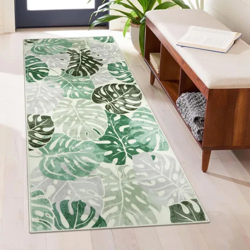 Miniatura 11 de Wonnitar Leaf - Alfombra de cocina de 2x3 pies, alfombra azul pequeña para baño, alfombra decorativa lavable para mesita de noche, planta