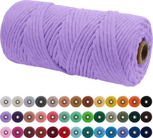 Miniatura 40 de JeogYong Cordón de macramé de un solo hilo 2mm x 164 yardas (492 pies) Cuerda de algodón suave, hilo de macramé 2 mm, suministros de macramé