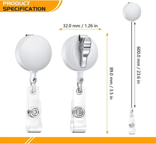 Miniatura 2 de Paquete de 12 carretes retráctiles para insignias, portatarjetas de estudiante, carretes retráctiles con clip de cocodrilo 12 piezas blanco